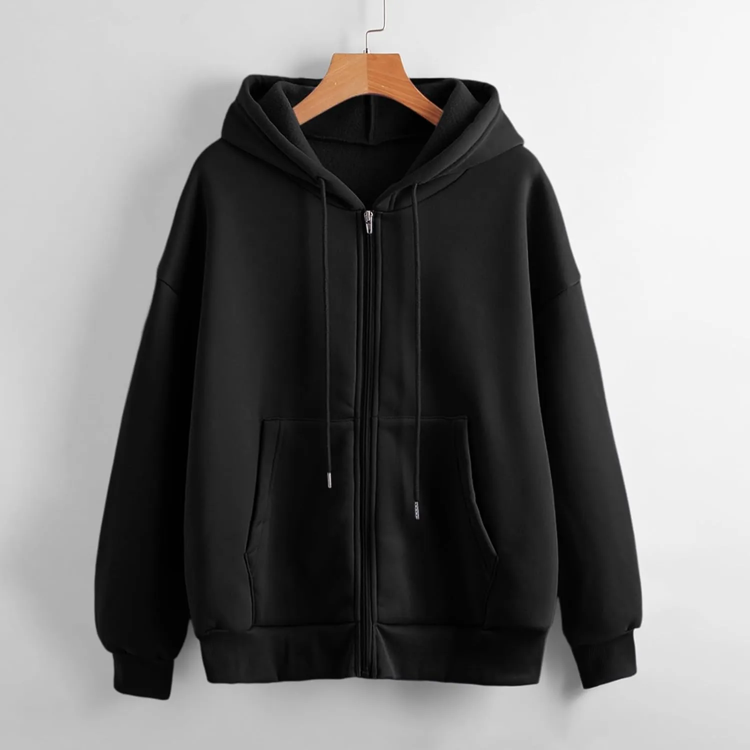 Women's Zip-Up Hoodie Fall Oversized Sweatshirt Lightweight Long Sleeve Zipper Coats Cozy Fleece Jacket with Pocket