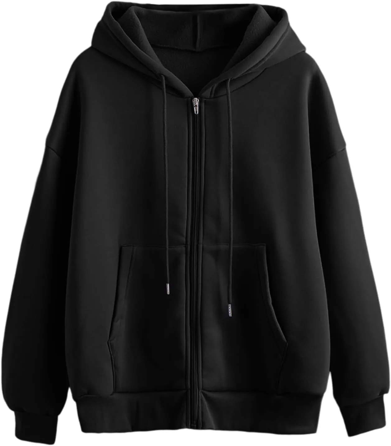 Women's Zip-Up Hoodie Fall Oversized Sweatshirt Lightweight Long Sleeve Zipper Coats Cozy Fleece Jacket with Pocket