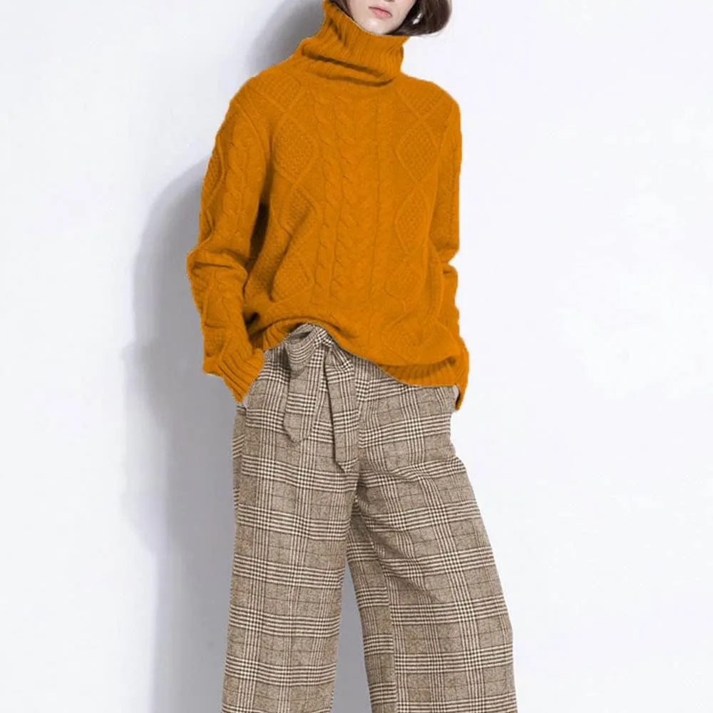 Wool Sweaters Women's Turtleneck Pullover Female Loose Long Sleeve Tops Winter Thick Knitted Jumper