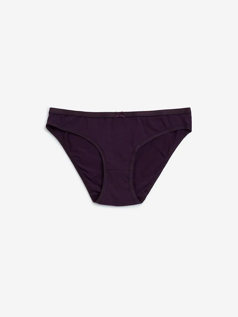 Wunderlove Purple Cotton-Blend Bikini Briefs - Pack of 3