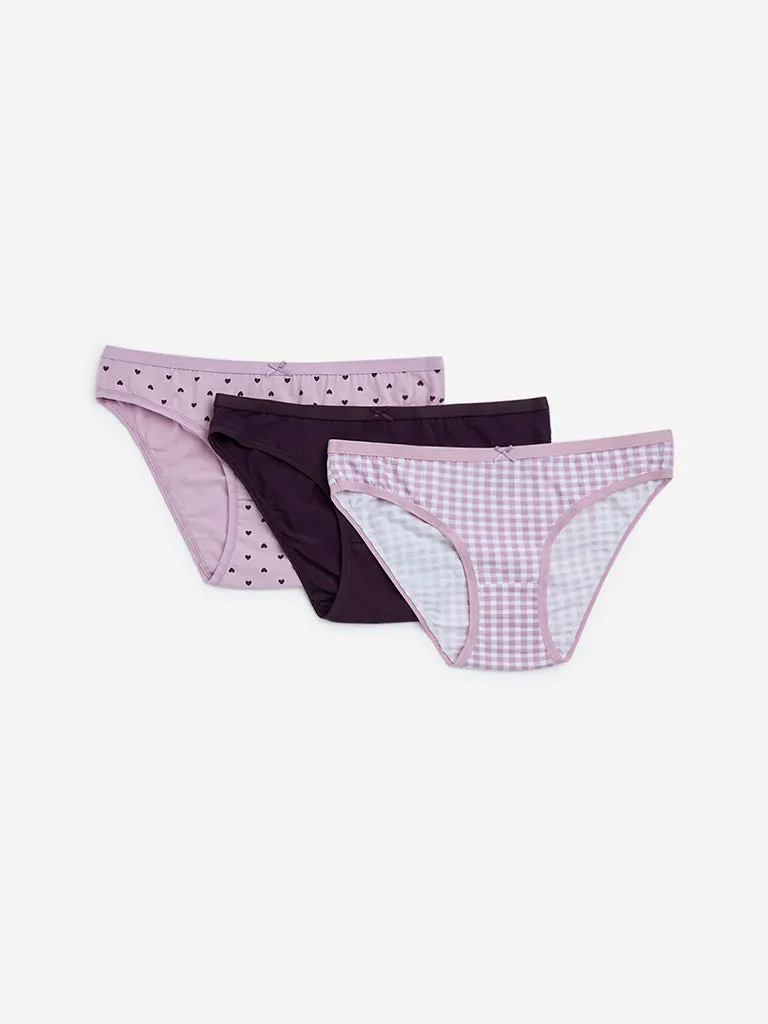 Wunderlove Purple Cotton-Blend Bikini Briefs - Pack of 3