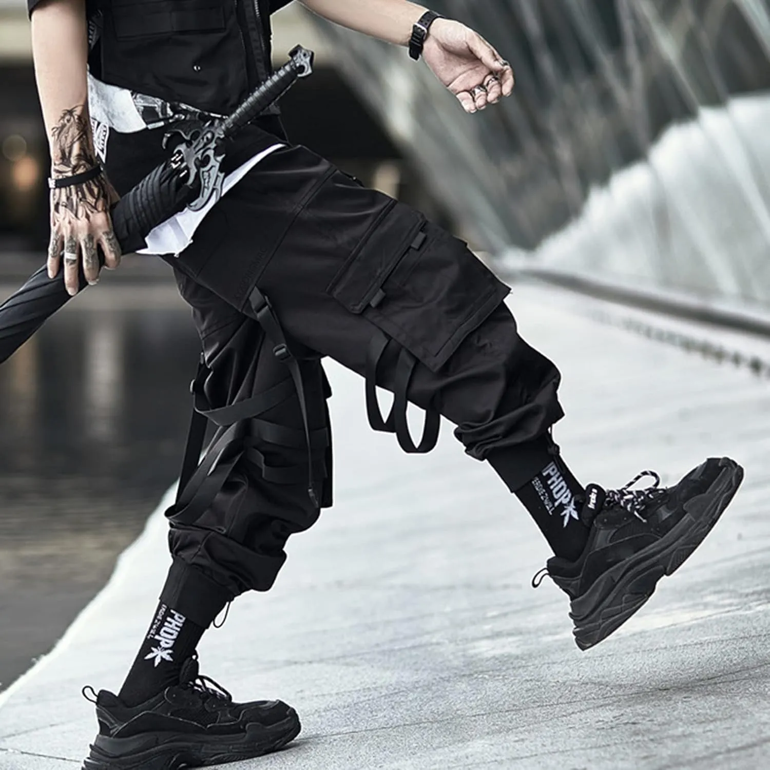 XYXIONGMAO Men's Cyberpunk Techwear Cargo Pants Baggy Streetwear Japanese Pants Men Outdoor Cool Trendy Casual Trousers Mens