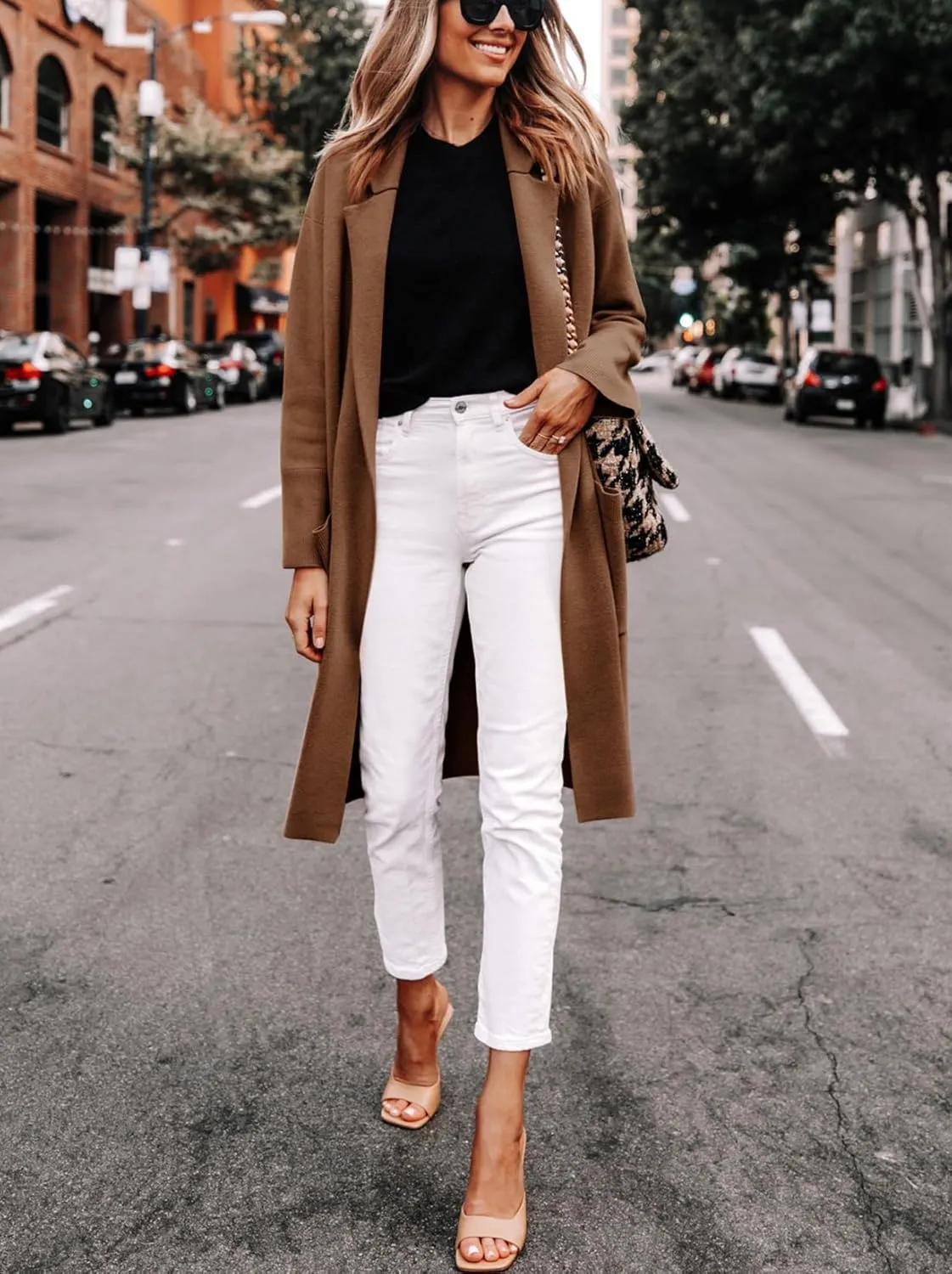 Yousify Cardigan for Women 2024 Open Front Knit Fall Sweaters with Pockets Coatigan Lapel Blazer Coats