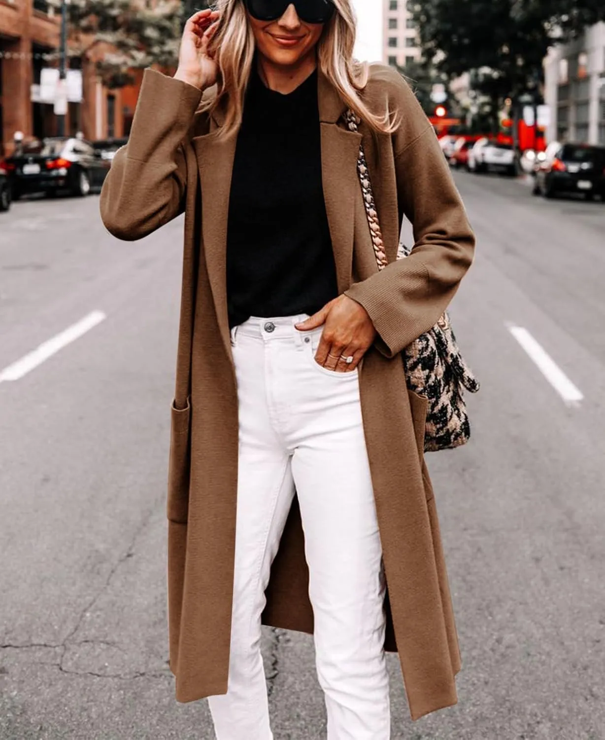 Yousify Cardigan for Women 2024 Open Front Knit Fall Sweaters with Pockets Coatigan Lapel Blazer Coats