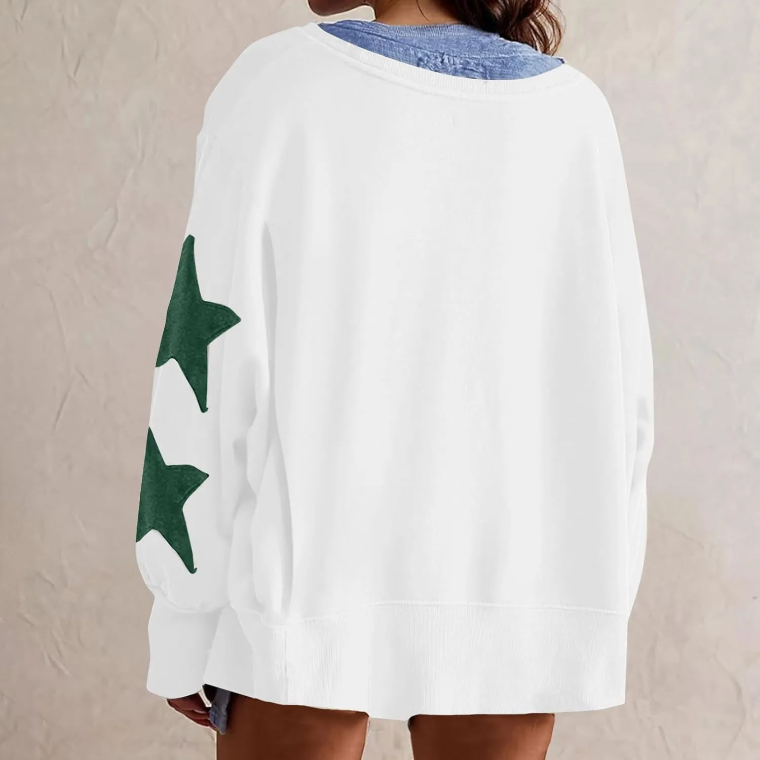 ZDRZK Women's Star Print Sweatshirts Thumb Hole Long Sleeve Crewneck Pullover 2024 Fall Fleece Casual Tops Trendy Y2k