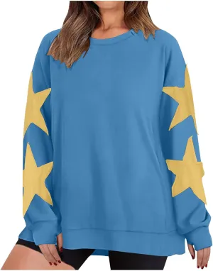 ZDRZK Women's Star Print Sweatshirts Thumb Hole Long Sleeve Crewneck Pullover 2024 Fall Fleece Casual Tops Trendy Y2k