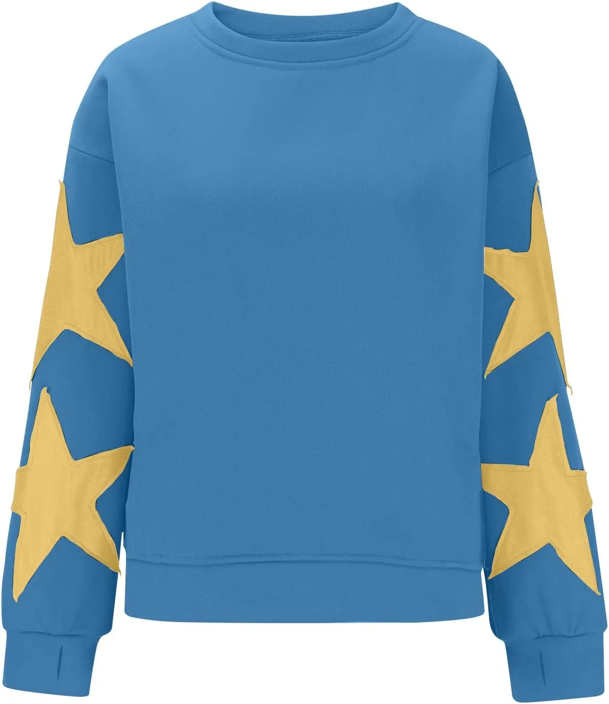 ZDRZK Women's Star Print Sweatshirts Thumb Hole Long Sleeve Crewneck Pullover 2024 Fall Fleece Casual Tops Trendy Y2k