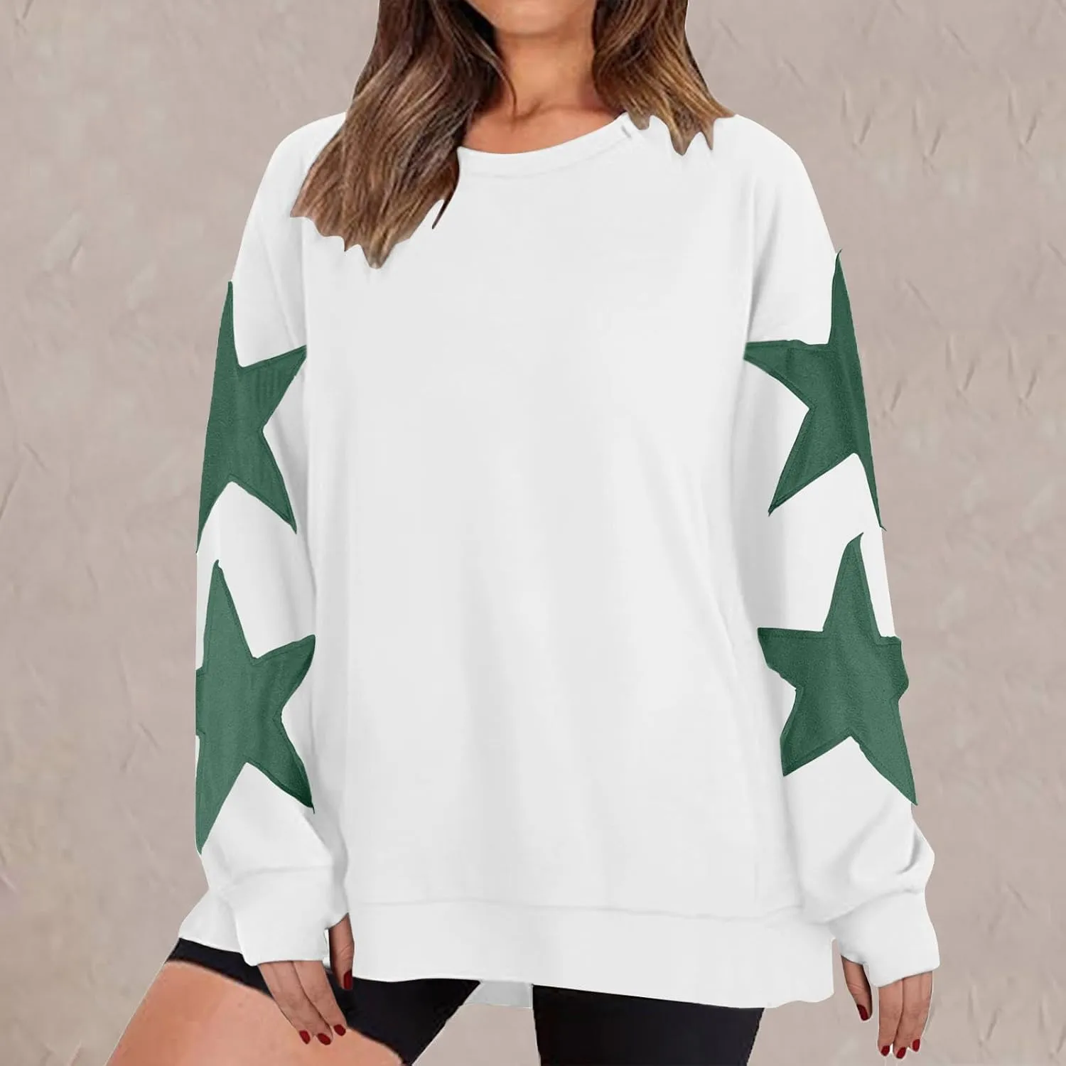 ZDRZK Women's Star Print Sweatshirts Thumb Hole Long Sleeve Crewneck Pullover 2024 Fall Fleece Casual Tops Trendy Y2k