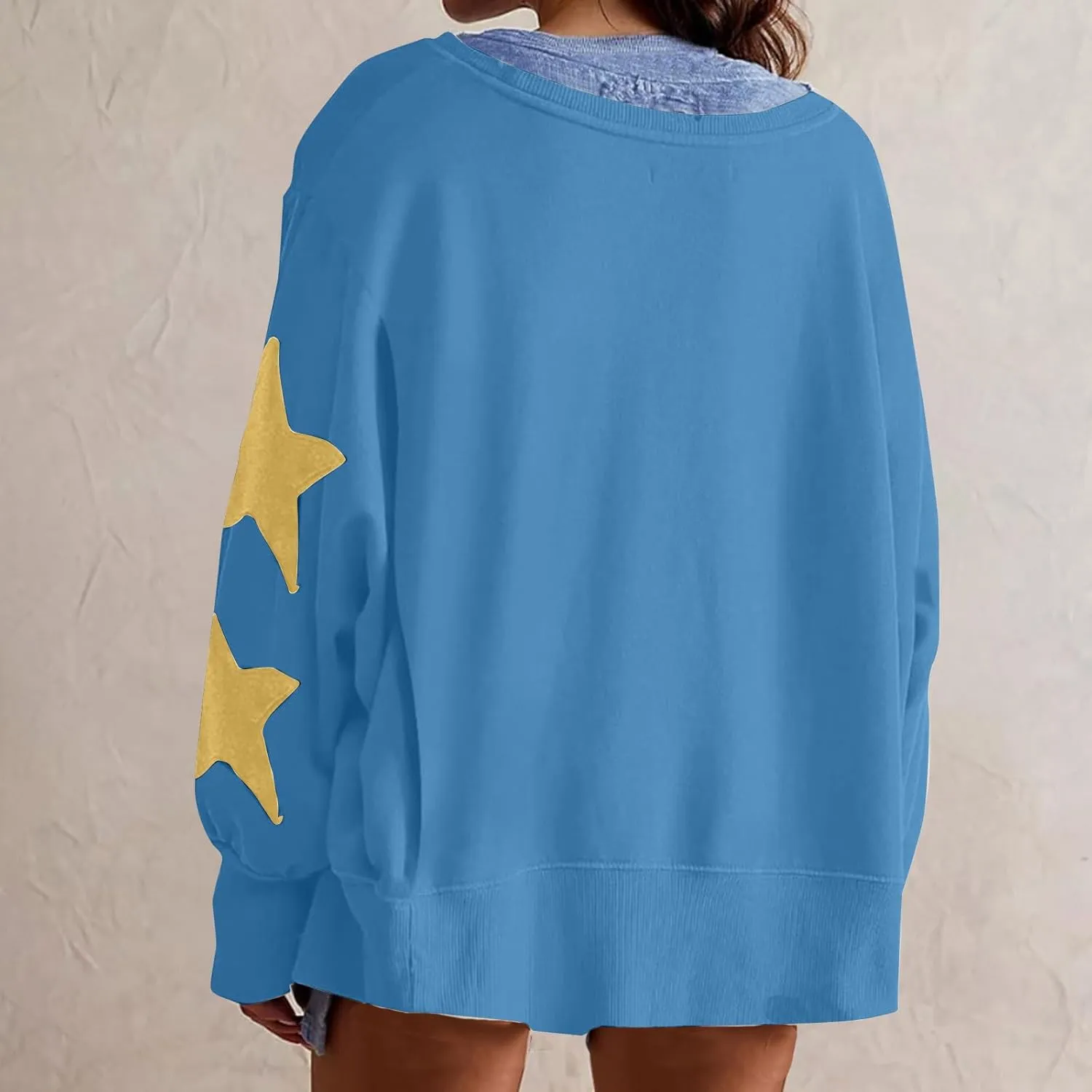 ZDRZK Women's Star Print Sweatshirts Thumb Hole Long Sleeve Crewneck Pullover 2024 Fall Fleece Casual Tops Trendy Y2k
