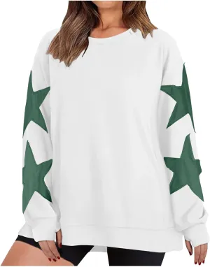 ZDRZK Women's Star Print Sweatshirts Thumb Hole Long Sleeve Crewneck Pullover 2024 Fall Fleece Casual Tops Trendy Y2k