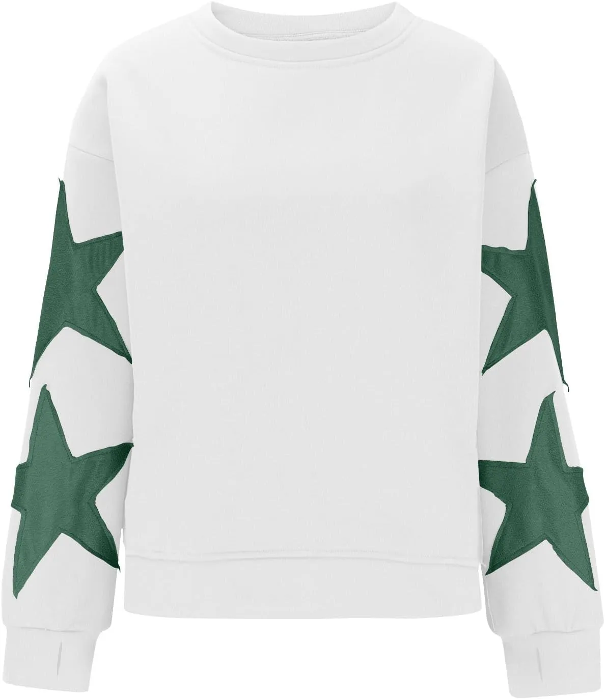 ZDRZK Women's Star Print Sweatshirts Thumb Hole Long Sleeve Crewneck Pullover 2024 Fall Fleece Casual Tops Trendy Y2k