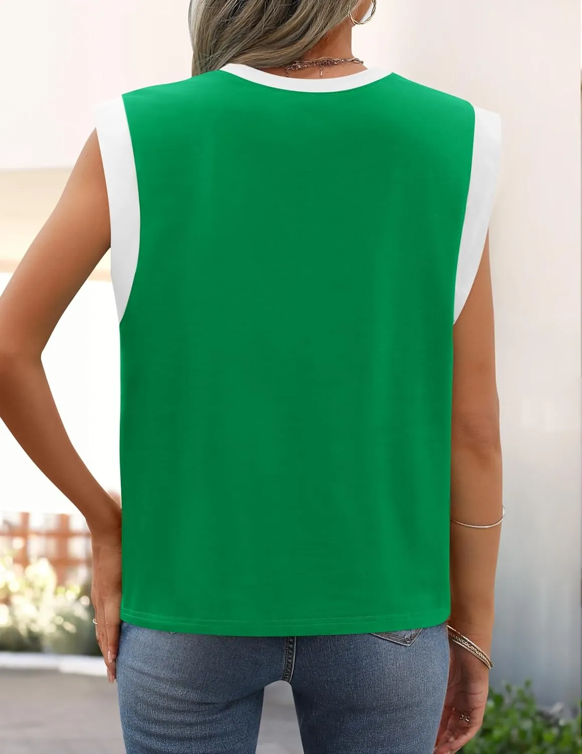 ZESICA Women's Cap Sleeve Tank Tops Loose Fit Summer Trendy Crewneck Colorblock Shirts