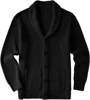 ZHILI Men's Casual Slim Thick Knitted Shawl Collar Cardigan Sweaters Pockets
