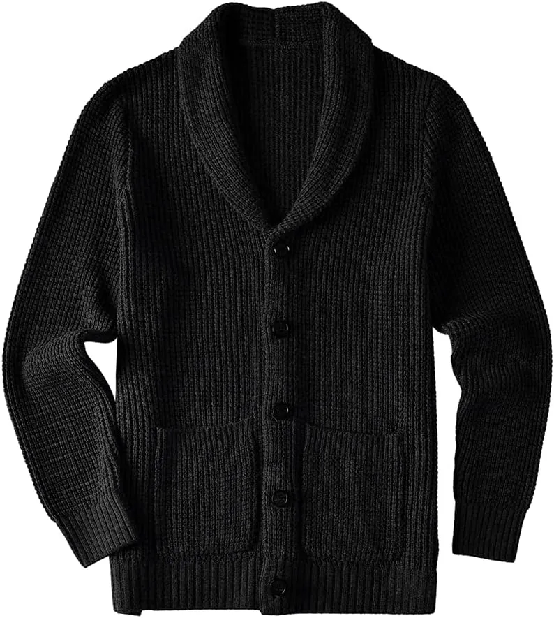 ZHILI Men's Casual Slim Thick Knitted Shawl Collar Cardigan Sweaters Pockets