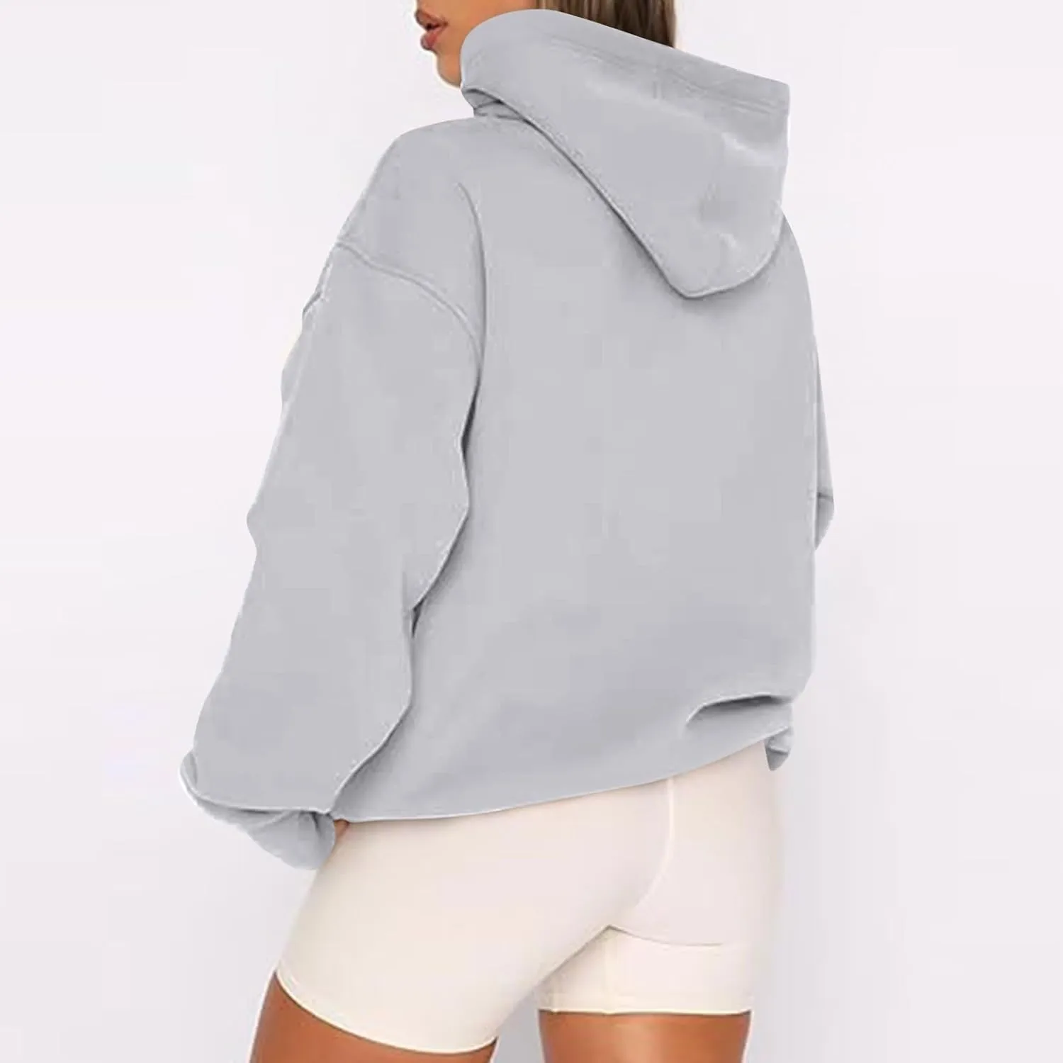 Zip Up Hoodie Women Fleece Oversized Sweatshirt Hoodies Casual Drawstring Hooded Sports Sweat Jackets with Pockets