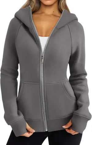 Zip Up Hoodies for Women Lightweigh Oversized Fleece Hoodie Jacket Long Sleeve Hooded Sweatshirt Fall Winter Clothes