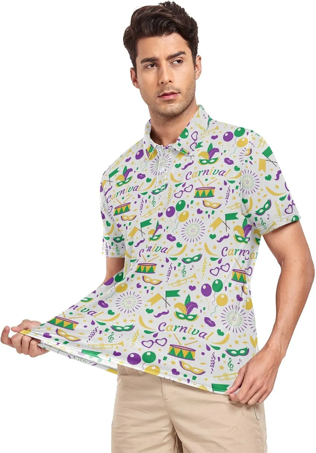 ZZXXB Carnival Drum Balloon Men's Polo Shirts Short Sleeve Quick Dry Athletic Outdoor Sports Golf Shirts S-XXL